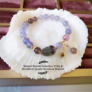- PiXiu fluorite quartz & Strawberry Quartz bracelet B-7